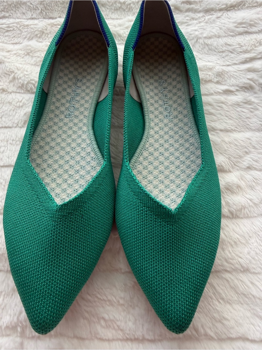Rothy's Pointed Knit Flats in Emerald Green